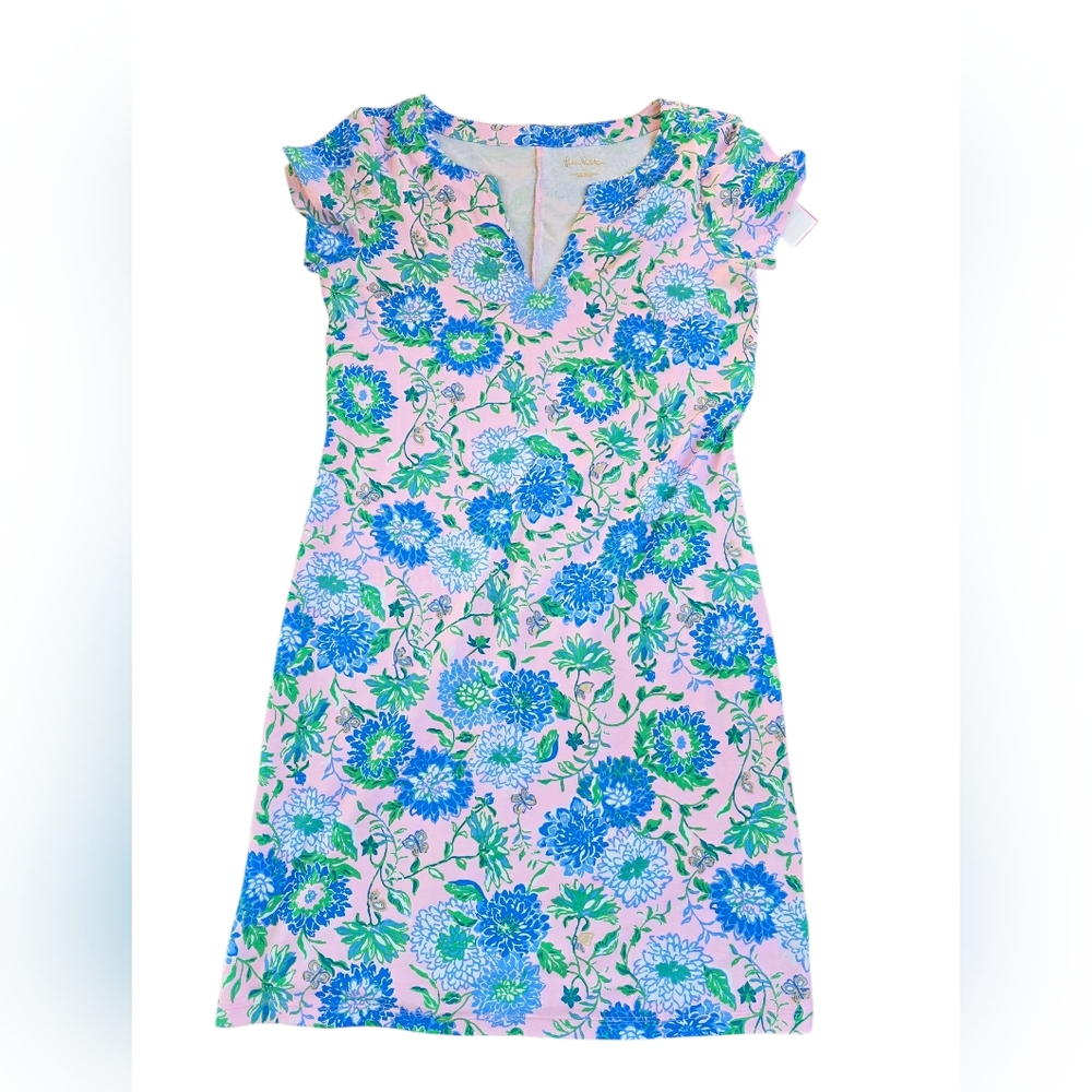 NWT Lily Pulitzer UPF 50+ Sophiletta Shortsleeve Dress Conch Shell Pink Floral S